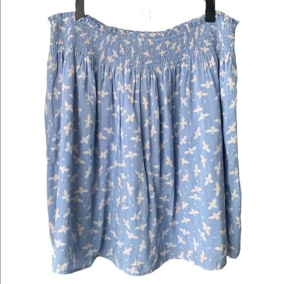 LOFT Butterfly Smocked Skirt Blue Size L - Picture 3 of 7